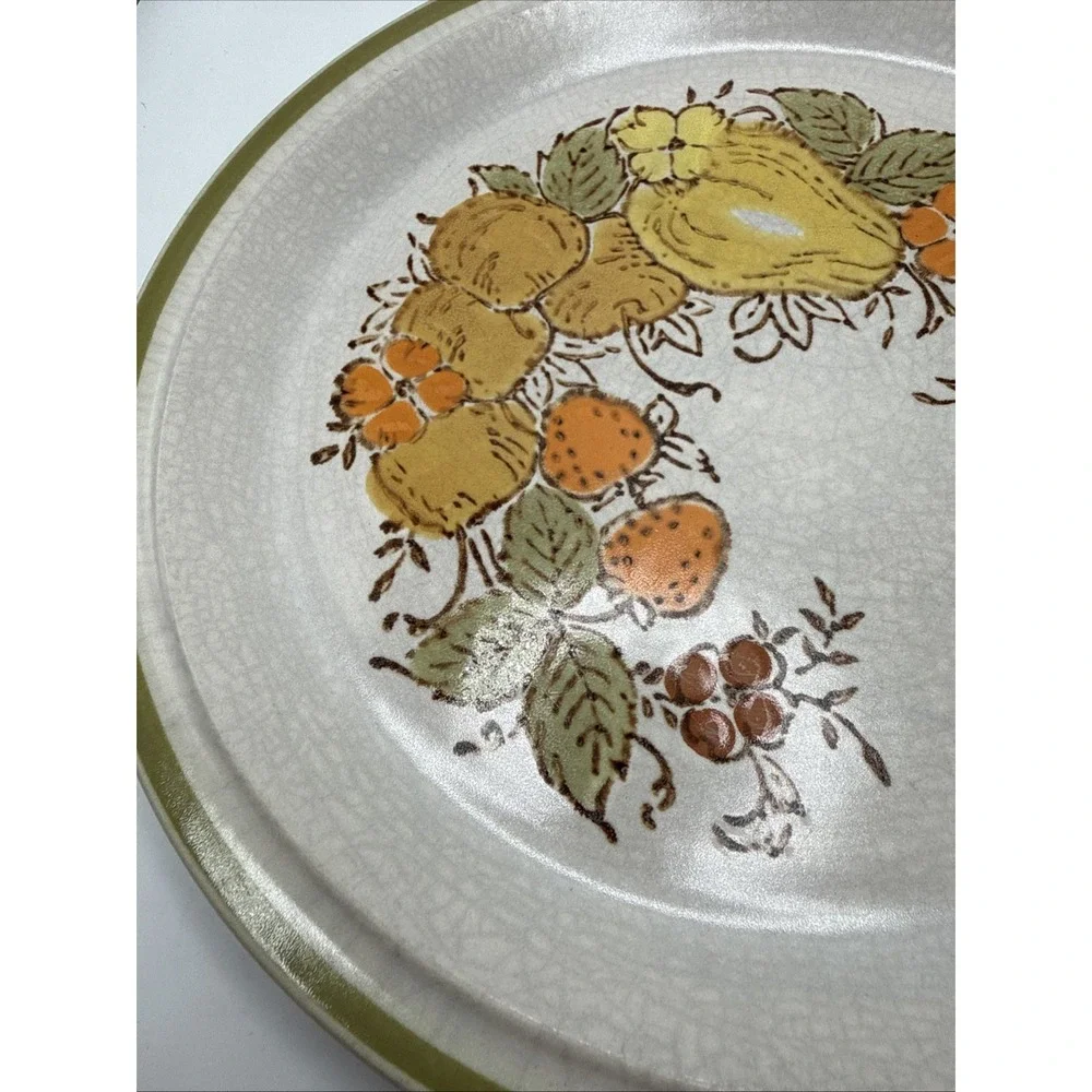 Vtg Harvest Collection Stoneware 'Valley Fruits' Set of 6 Dinner Plates, 10.75